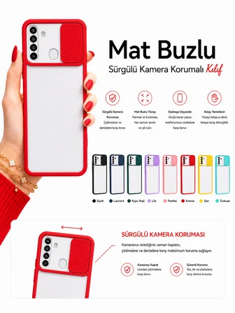 Realme 6İ/C3/C3İ Uyumlu Kılıf Sürgülü Kamera Korumalı Mat Lensi Telefon Kılıfı - Pembe Açık