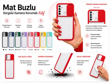 Realme 6İ/C3/C3İ Uyumlu Kılıf Sürgülü Kamera Korumalı Mat Lensi Telefon Kılıfı - Pembe Açık