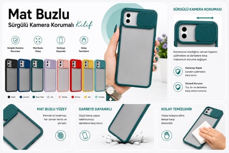 Samsung Galaxy A01 Core Uyumlu Kılıf Sürgülü Kamera Korumalı Mat Lensi Telefon Kılıfı - Kırmızı