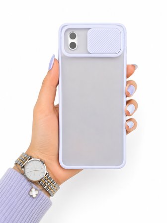 Samsung Galaxy A01 Core Uyumlu Kılıf Sürgülü Kamera Korumalı Mat Lensi Telefon Kılıfı - Lila
