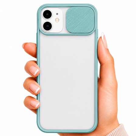 Apple iPhone 11 Uyumlu Kılıf Sürgülü Kamera Korumalı Mat Lensi Telefon Kılıfı - Turkuaz
