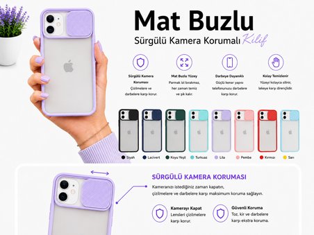Apple iPhone 11 Uyumlu Kılıf Sürgülü Kamera Korumalı Mat Lensi Telefon Kılıfı - Turkuaz