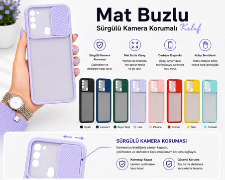 Samsung Galaxy A11 Uyumlu Kılıf Sürgülü Kamera Korumalı Mat Lensi Telefon Kılıfı - Kırmızı