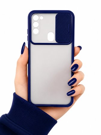 Samsung Galaxy A11 Uyumlu Kılıf Sürgülü Kamera Korumalı Mat Lensi Telefon Kılıfı - Lacivert