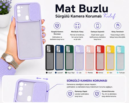 Samsung Galaxy A11 Uyumlu Kılıf Sürgülü Kamera Korumalı Mat Lensi Telefon Kılıfı - Lacivert