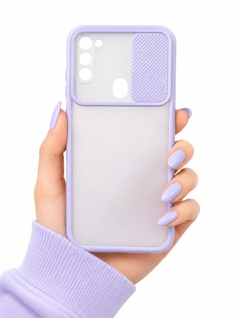 Samsung Galaxy A11 Uyumlu Kılıf Sürgülü Kamera Korumalı Mat Lensi Telefon Kılıfı - Lila
