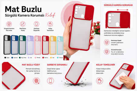 Samsung Galaxy A11 Uyumlu Kılıf Sürgülü Kamera Korumalı Mat Lensi Telefon Kılıfı - Lila