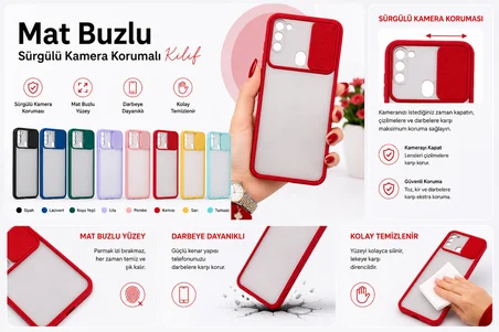 Samsung Galaxy A11 Uyumlu Kılıf Sürgülü Kamera Korumalı Mat Lensi Telefon Kılıfı - Pembe Açık