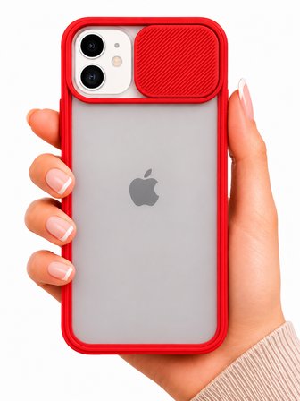 Apple iPhone 12 Mini Uyumlu Kılıf Sürgülü Kamera Korumalı Mat Lensi Telefon Kılıfı - Kırmızı