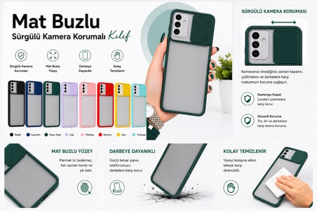 Samsung Galaxy A13 5G Uyumlu Kılıf Sürgülü Kamera Korumalı Mat Lensi Telefon Kılıfı - Kırmızı