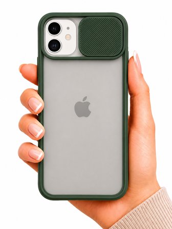 Apple iPhone 12 Mini Uyumlu Kılıf Sürgülü Kamera Korumalı Mat Lensi Telefon Kılıfı - Koyu Yeşil