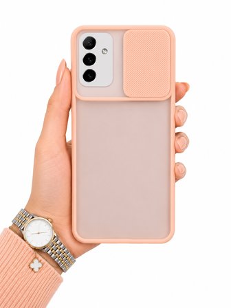 Samsung Galaxy A13 5G Uyumlu Kılıf Sürgülü Kamera Korumalı Mat Lensi Telefon Kılıfı - Pembe Açık