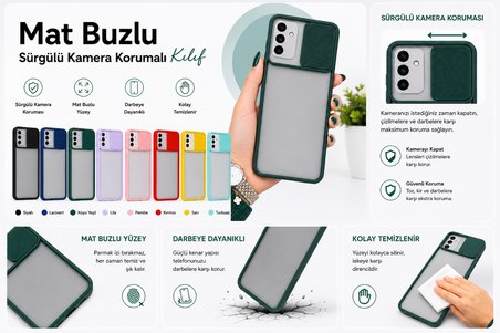 Samsung Galaxy A13 5G Uyumlu Kılıf Sürgülü Kamera Korumalı Mat Lensi Telefon Kılıfı - Pembe Açık
