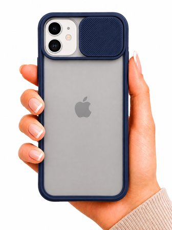 Apple iPhone 12 Mini Uyumlu Kılıf Sürgülü Kamera Korumalı Mat Lensi Telefon Kılıfı - Lacivert
