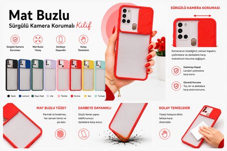 Samsung Galaxy A21S Uyumlu Kılıf Sürgülü Kamera Korumalı Mat Lensi Telefon Kılıfı - Turkuaz