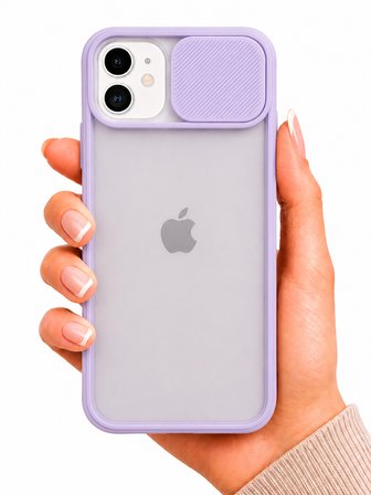Apple iPhone 12 Mini Uyumlu Kılıf Sürgülü Kamera Korumalı Mat Lensi Telefon Kılıfı - Lila