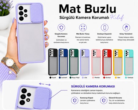 Samsung Galaxy A23 Uyumlu Kılıf Sürgülü Kamera Korumalı Mat Lensi Telefon Kılıfı - Kırmızı