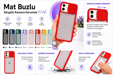 Apple iPhone 12 Mini Uyumlu Kılıf Sürgülü Kamera Korumalı Mat Lensi Telefon Kılıfı - Pembe Açık
