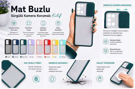 Samsung Galaxy A31 Uyumlu Kılıf Sürgülü Kamera Korumalı Mat Lensi Telefon Kılıfı - Turkuaz