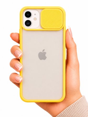 Apple iPhone 12 Mini Uyumlu Kılıf Sürgülü Kamera Korumalı Mat Lensi Telefon Kılıfı - Sarı