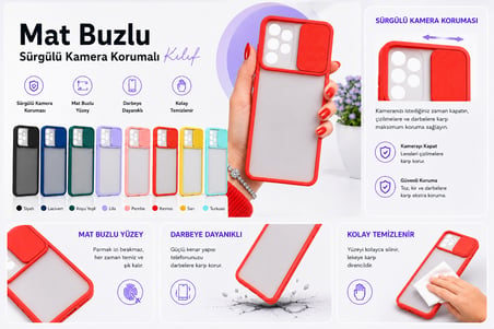 Samsung Galaxy A32 4G Uyumlu Kılıf Sürgülü Kamera Korumalı Mat Lensi Telefon Kılıfı - Sarı