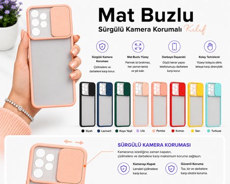 Samsung Galaxy A33 5G Uyumlu Kılıf Sürgülü Kamera Korumalı Mat Lensi Telefon Kılıfı - Pembe Açık