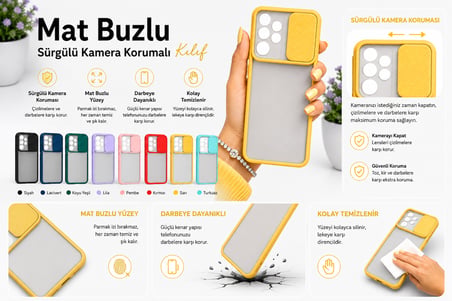 Samsung Galaxy A33 5G Uyumlu Kılıf Sürgülü Kamera Korumalı Mat Lensi Telefon Kılıfı - Pembe Açık