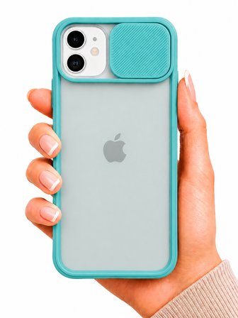 Apple iPhone 12 Mini Uyumlu Kılıf Sürgülü Kamera Korumalı Mat Lensi Telefon Kılıfı - Turkuaz