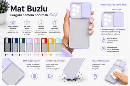Samsung Galaxy A52 Uyumlu Kılıf Sürgülü Kamera Korumalı Mat Lensi Telefon Kılıfı - Lacivert