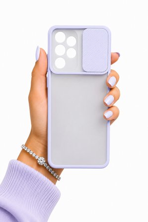 Samsung Galaxy A52 Uyumlu Kılıf Sürgülü Kamera Korumalı Mat Lensi Telefon Kılıfı - Lila