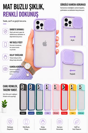 Apple iPhone 12 Pro Max Uyumlu Kılıf Sürgülü Kamera Korumalı Mat Lensi Telefon Kılıfı - Kırmızı