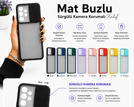 Samsung Galaxy A53 5G Uyumlu Kılıf Sürgülü Kamera Korumalı Mat Lensi Telefon Kılıfı - Sarı