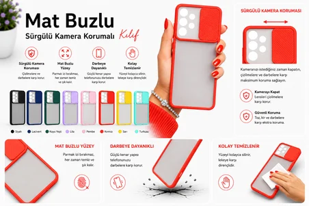 Samsung Galaxy A53 5G Uyumlu Kılıf Sürgülü Kamera Korumalı Mat Lensi Telefon Kılıfı - Sarı