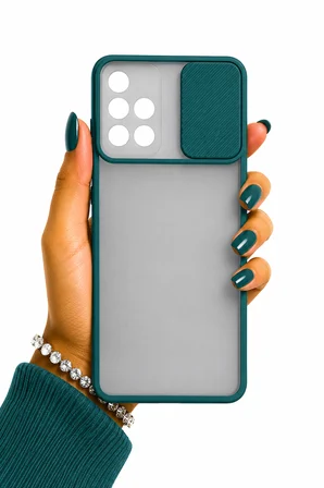 Samsung Galaxy A71 Uyumlu Kılıf Sürgülü Kamera Korumalı Mat Lensi Telefon Kılıfı - Koyu Yeşil
