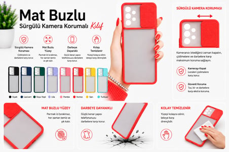 Samsung Galaxy A72 Uyumlu Kılıf Sürgülü Kamera Korumalı Mat Lensi Telefon Kılıfı - Pembe Açık