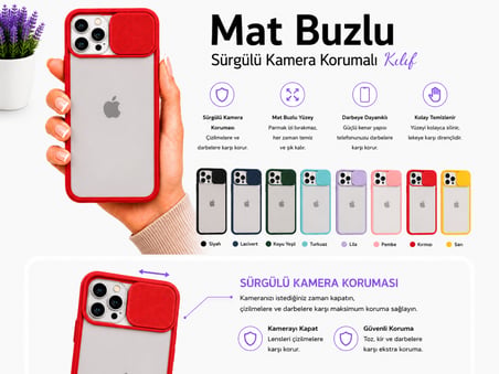 Apple iPhone 12 Pro Max Uyumlu Kılıf Sürgülü Kamera Korumalı Mat Lensi Telefon Kılıfı - Lacivert