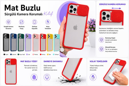 Apple iPhone 12 Pro Max Uyumlu Kılıf Sürgülü Kamera Korumalı Mat Lensi Telefon Kılıfı - Lacivert