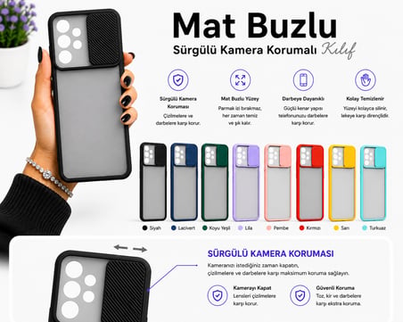 Samsung Galaxy A73 Uyumlu Kılıf Sürgülü Kamera Korumalı Mat Lensi Telefon Kılıfı - Lila