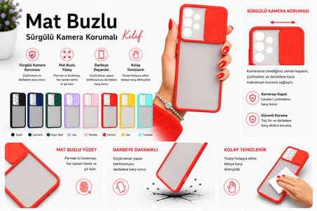 Samsung Galaxy A73 Uyumlu Kılıf Sürgülü Kamera Korumalı Mat Lensi Telefon Kılıfı - Pembe Açık