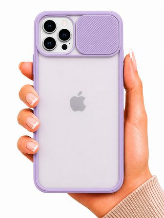 Apple iPhone 12 Pro Max Uyumlu Kılıf Sürgülü Kamera Korumalı Mat Lensi Telefon Kılıfı - Lila