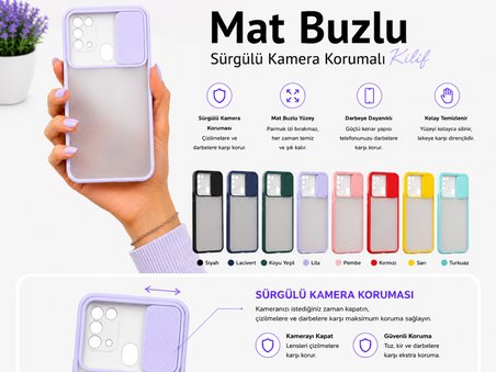 Samsung Galaxy M31 Uyumlu Kılıf Sürgülü Kamera Korumalı Mat Lensi Telefon Kılıfı - Turkuaz