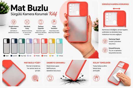 Samsung Galaxy M31 Uyumlu Kılıf Sürgülü Kamera Korumalı Mat Lensi Telefon Kılıfı - Turkuaz