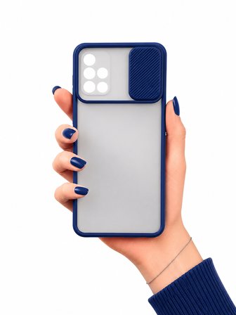 Samsung Galaxy M51 Uyumlu Kılıf Sürgülü Kamera Korumalı Mat Lensi Telefon Kılıfı - Lacivert