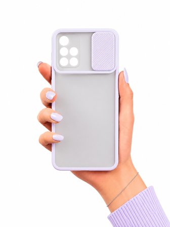 Samsung Galaxy M51 Uyumlu Kılıf Sürgülü Kamera Korumalı Mat Lensi Telefon Kılıfı - Lila