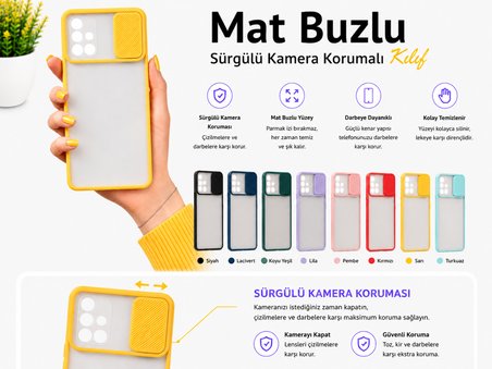 Samsung Galaxy M51 Uyumlu Kılıf Sürgülü Kamera Korumalı Mat Lensi Telefon Kılıfı - Siyah