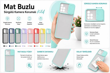 Samsung Galaxy M51 Uyumlu Kılıf Sürgülü Kamera Korumalı Mat Lensi Telefon Kılıfı - Siyah