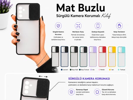 Samsung Galaxy M52 Uyumlu Kılıf Sürgülü Kamera Korumalı Mat Lensi Telefon Kılıfı - Kırmızı