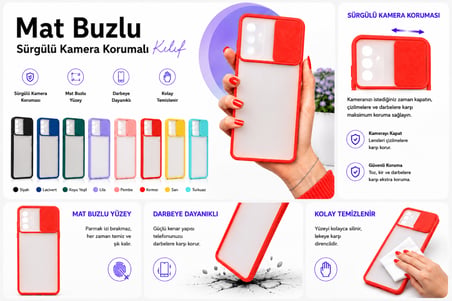Samsung Galaxy M52 Uyumlu Kılıf Sürgülü Kamera Korumalı Mat Lensi Telefon Kılıfı - Lacivert