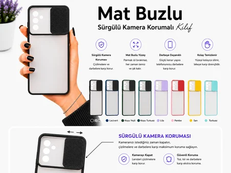 Samsung Galaxy M52 Uyumlu Kılıf Sürgülü Kamera Korumalı Mat Lensi Telefon Kılıfı - Turkuaz