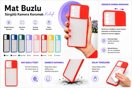 Samsung Galaxy M52 Uyumlu Kılıf Sürgülü Kamera Korumalı Mat Lensi Telefon Kılıfı - Turkuaz